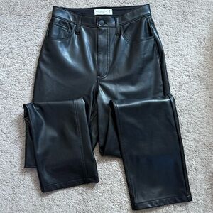90s straight high waist black leather pants